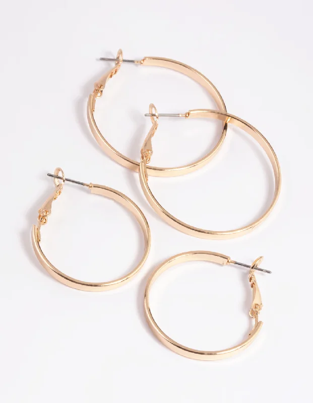 Dainty earrings with minimalist design-Gold Wide Hoop Earring Set