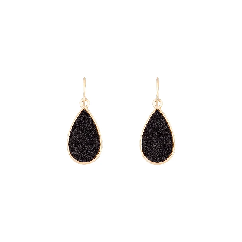 Classic pearl earrings for women-Black Gold Glitter Teardrop Earrings