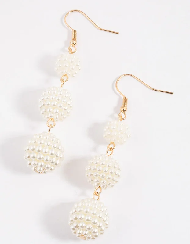 Custom-designed earrings for women-Gold Pearl Fireball Drop Earrings