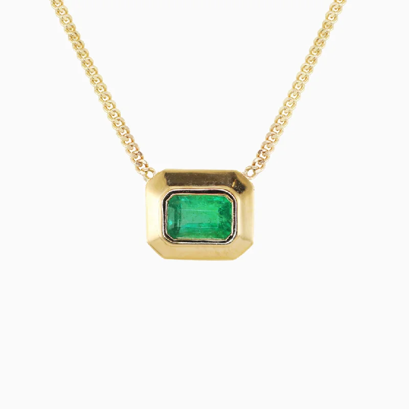 Custom necklaces with birthstone accents-Thick Emerald Bezel Necklace