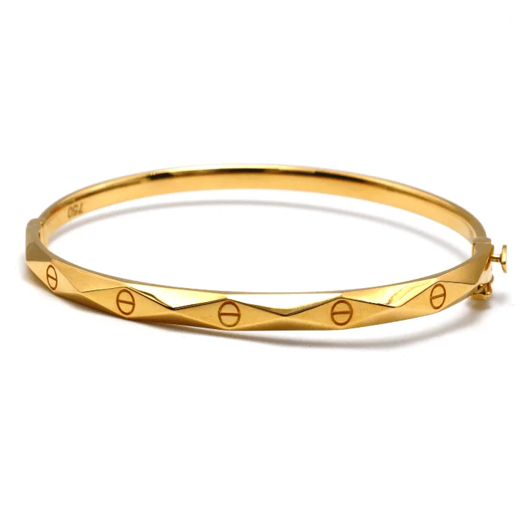 Fashionable gold bracelets for women-Real Gold Embossed Screw Twisted Bangle GZJCT3323 - (SIZE 16) BA1551