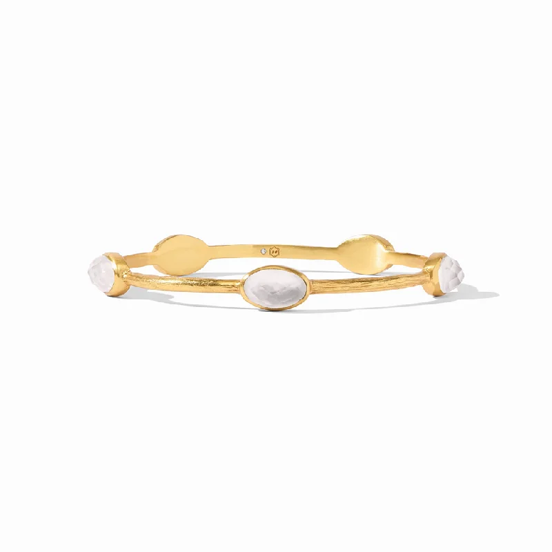 Unique bangles with moonstones-24K Yellow Gold Overlay 'Ivy' Iridescent Clear Crystal Stone Bangle