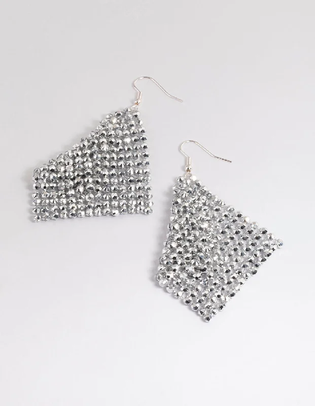 Affordable earrings for everyday wear-Silver Diamante Chainmail Drop Earrings