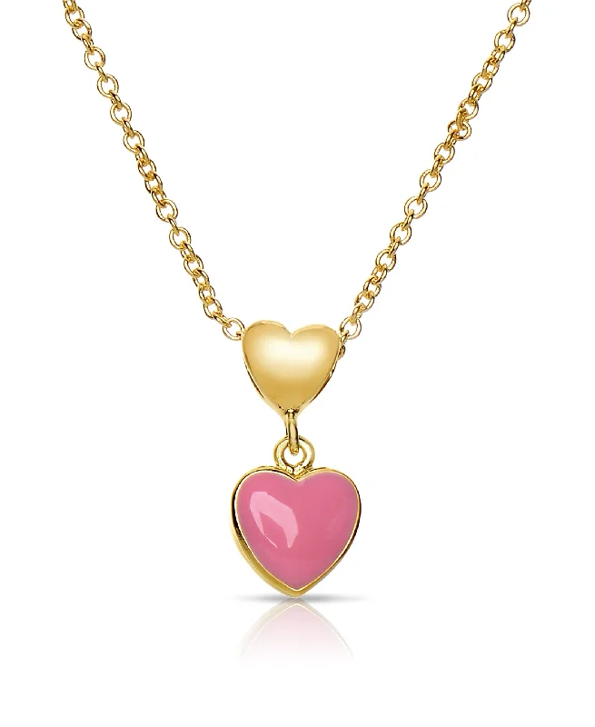 Elegant rose gold necklaces with diamonds-Double Heart Pendant (Pink)