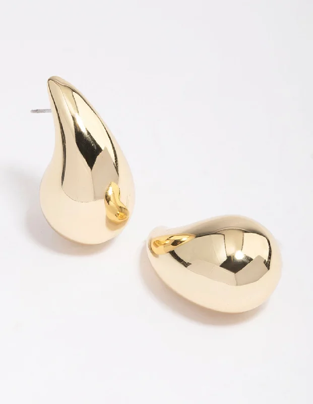 Trendy hoop earrings for women-Gold Plated Teardrop Bubble Drop Earrings