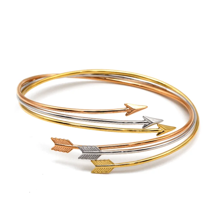 Trendy silver bangles with gemstone designs-Real Gold 3 Color Arrow Stretchable Bangle 55 MM 0246 (SIZE 15) BA1324