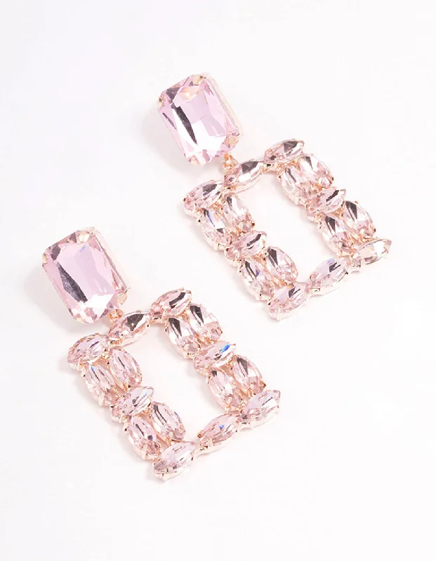 Classic earrings with square diamonds-Rose Gold Mixed Stone Drop Earrings