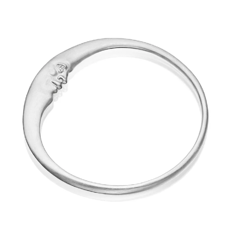 Affordable charm bracelets for women-Silver Crescent Moon Bangle