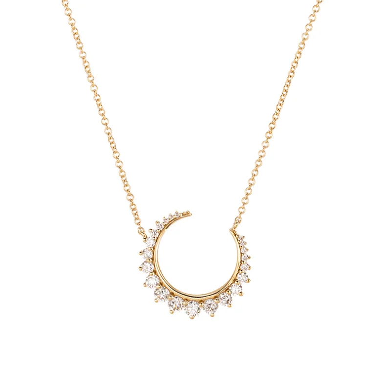 Stunning gold necklaces for women-Gradient Diamond Crescent Moon Necklace