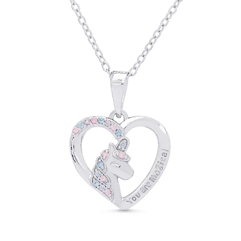 Sparkling necklaces with diamonds for women-'You Are Magical' Unicorn Heart CZ Necklace in Sterling Silver