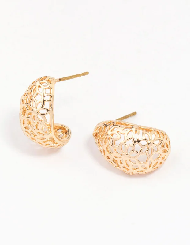 Stylish earrings with opals-Gold Intricate Cut-Out Teardrop Hoop Earrings