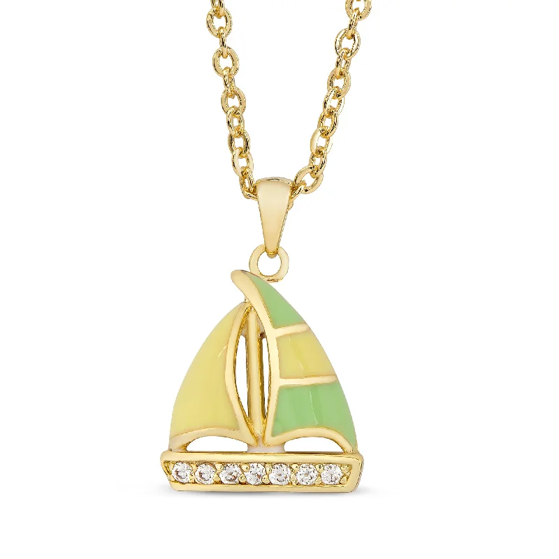 Classic silver necklaces for every occasion-Sailboat Necklace with CZ