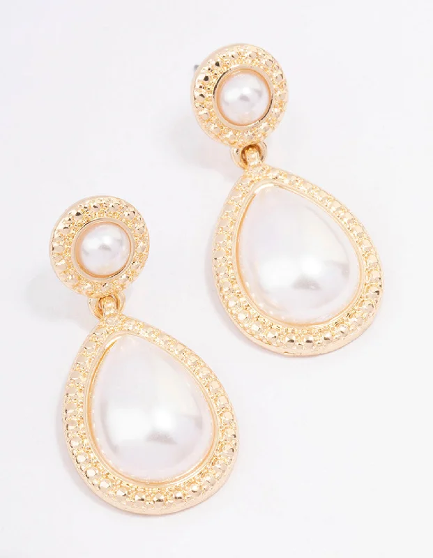 Stylish diamond earrings for women-Gold Pear & Round Drop Earrings