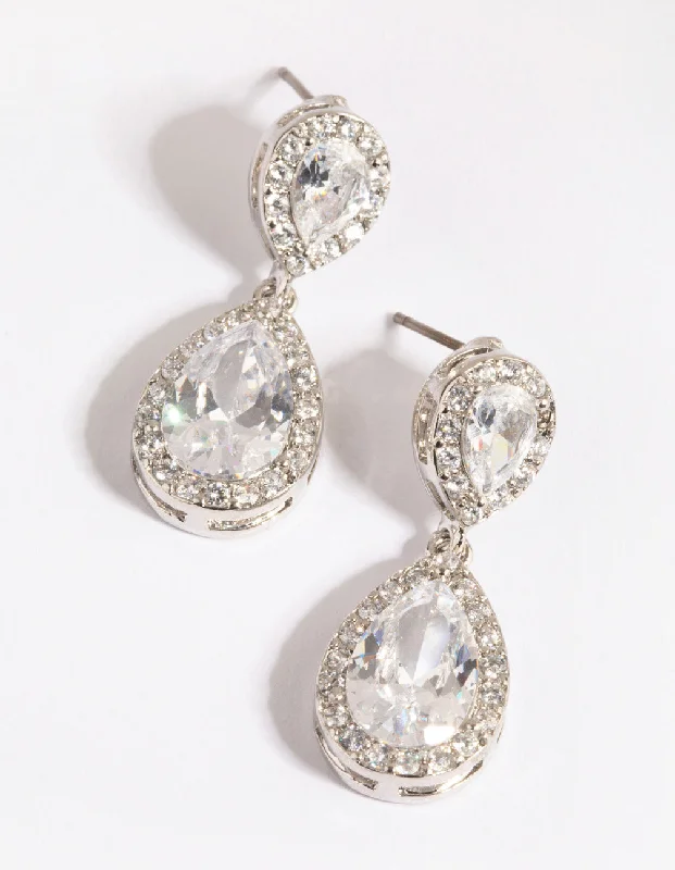 Elegant earrings for brides-Silver Cubic Zirconia Angelina Drop Earrings