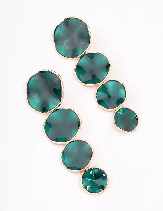 Statement earrings with tassels-Gold Multi-Disc Green Drop Earrings