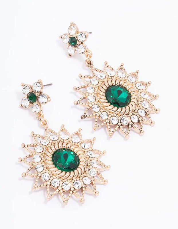 Stylish earrings with opals-Gold Emerald Celestial Drop Earrings