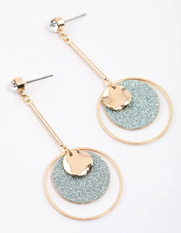 Beautiful earrings with jade stones-Blue Stack Glitter Disc Drop Earrings