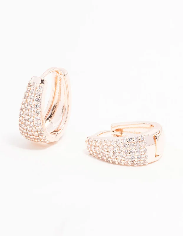 Custom earrings with heart-shaped stones-Rose Gold Plated Cubic Zirconia Classic Pave Hoop Earrings