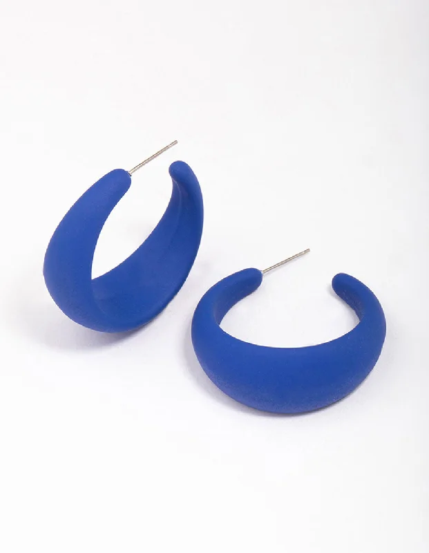 Statement earrings with multi-colored gemstones-Blue Chubby Teardrop Hoop Earrings