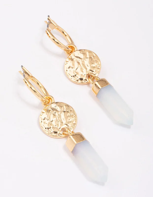 Affordable gemstone earrings for women-Gold Plated Semi-Precious Coin Drop Earrings