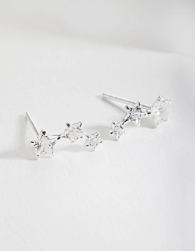 Stunning earrings with garnet stones-Sterling Silver Cubic Zirconia Star Crawler Earrings