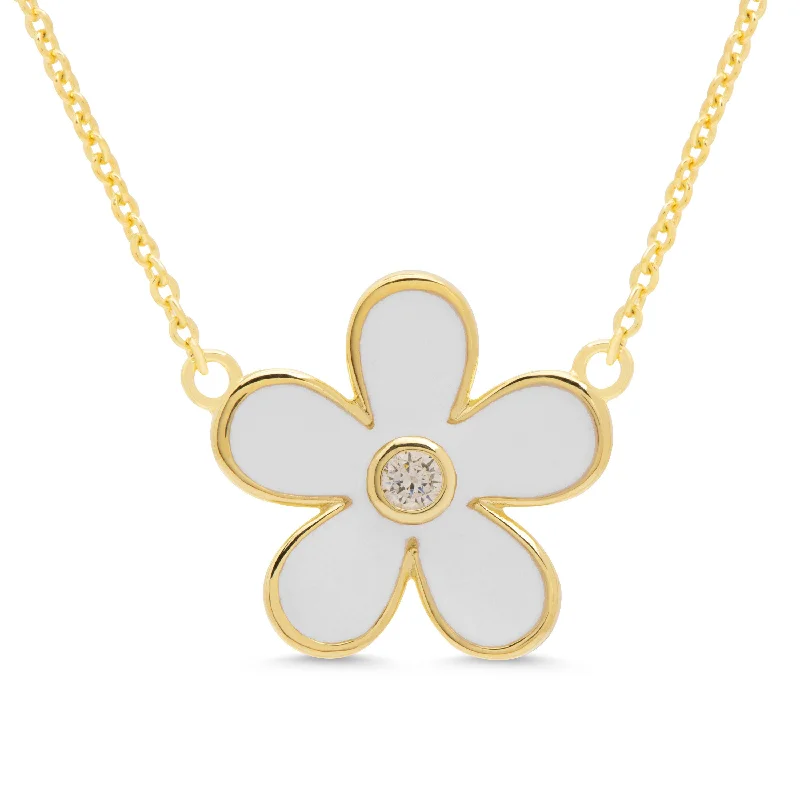 Custom necklaces with initials-Flower CZ Pendant - White