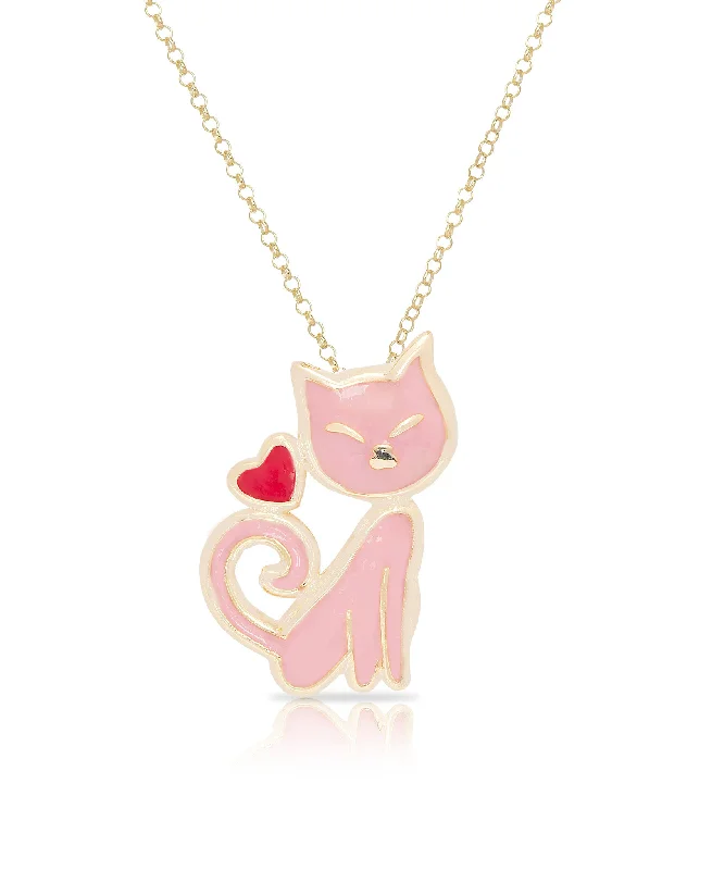 Trendy necklaces with gold accents-Cat Pendant (Pink)