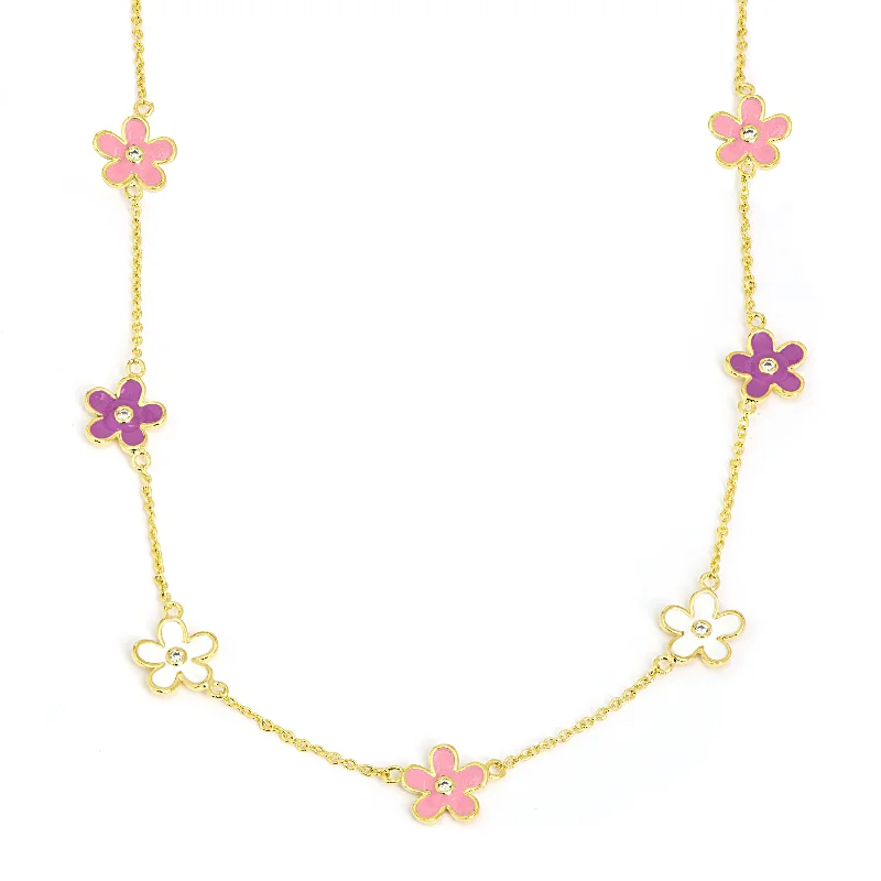 Beautiful necklaces with colored gemstones-Flower CZ Station Necklace - Multi