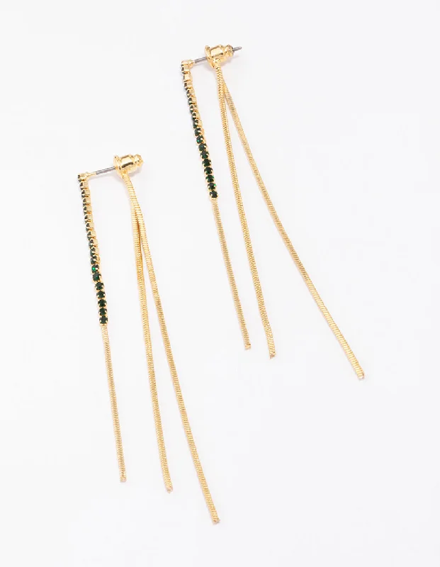 Trendy earrings with tassels-Gold Plated Snake Chain & Diamante Sandwich Drop Earrings