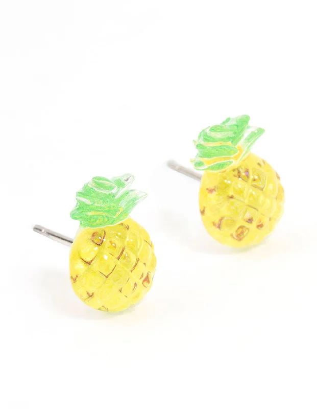 Unique earrings with freshwater pearls-Plastic Pineapple Stud Earrings