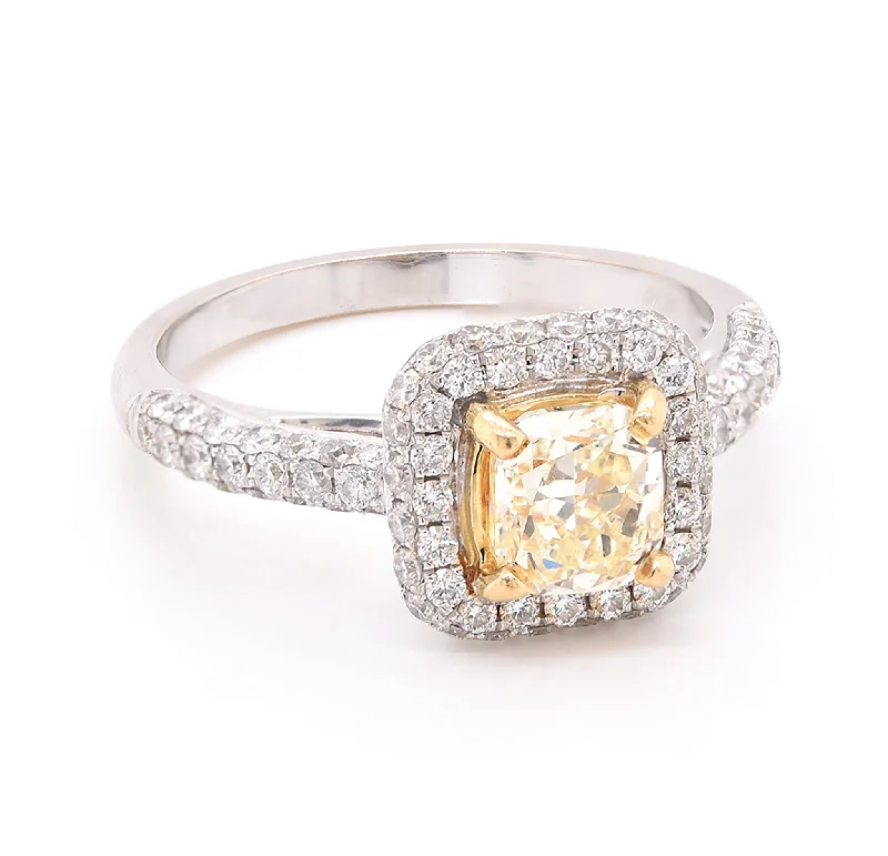 Unique engagement rings with rose gold bands-18k White Gold Fancy Yellow Diamond Engagement Ring