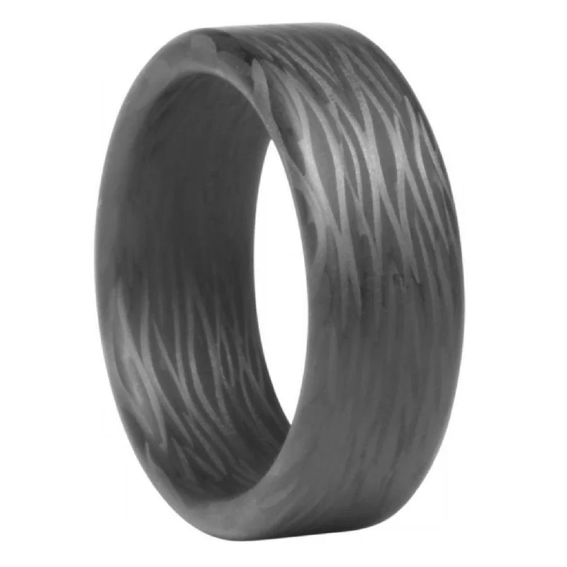 Modern engagement rings for women-Wave Patterned Carbon Fiber Men's Wedding Band