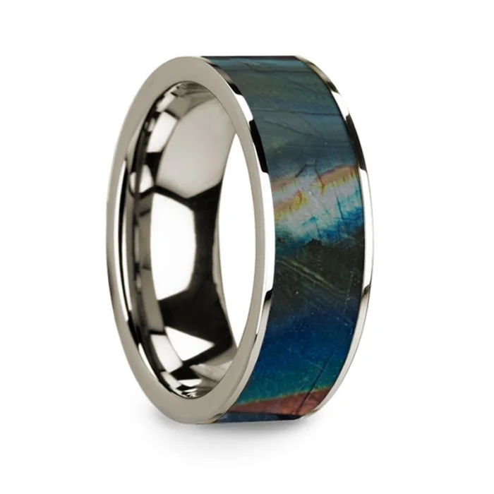 Wedding rings with diamonds and rubies-Spectrolite Inlay 14k White Gold Men's Wedding Band