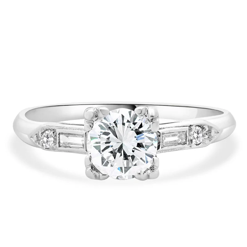 Classic round cut engagement rings-Platinum Vintage Round European Cut Diamond Engagement Ring