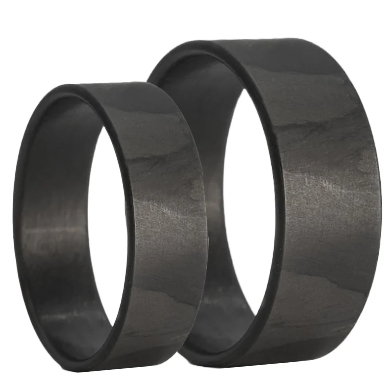 Simple yet elegant rings with diamonds-Patterned Carbon Fiber Couple's Matching Wedding Band Set