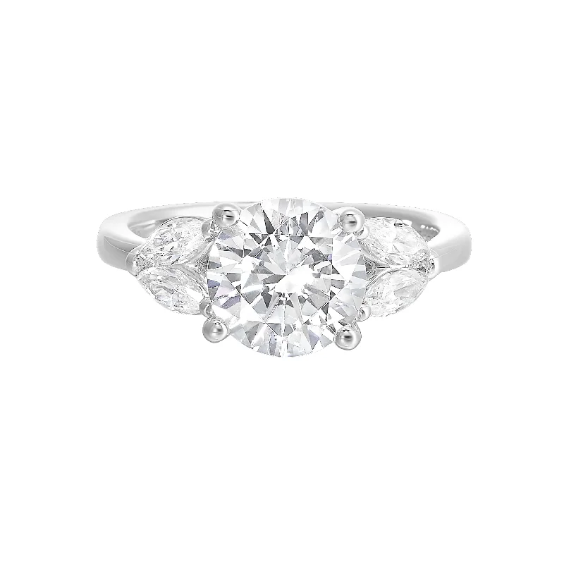 Elegant engagement rings with princess-cut diamonds-Round and Marquise Cut Lab-Created Diamond Engagement Ring in White Gold, 2.41 cttw