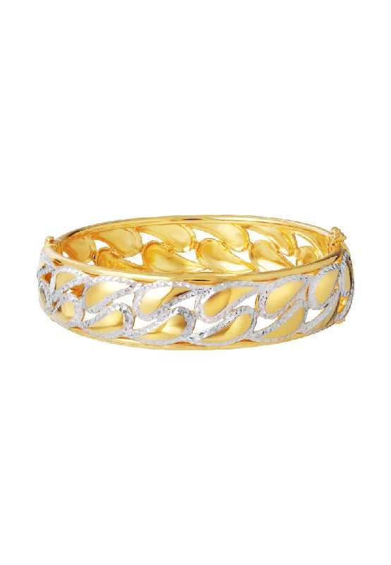 Elegant silver cuff bracelets-TOMEI Dual-Tone Line Patterned Bangle, Yellow Gold 916