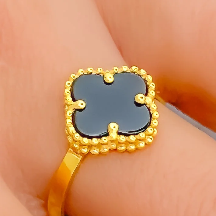 Simple wedding rings for women-Timeless Beautiful 21K Gold Clover Ring -  Size 7.5