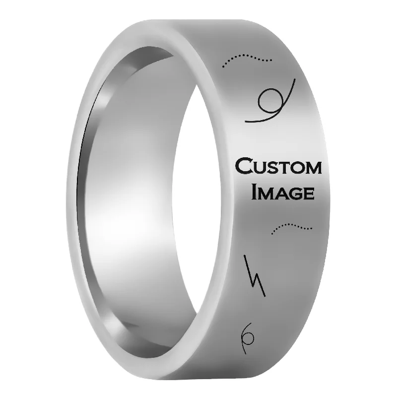 Custom wedding rings with engraving-Custom Image Engraved Tungsten Men's Ring