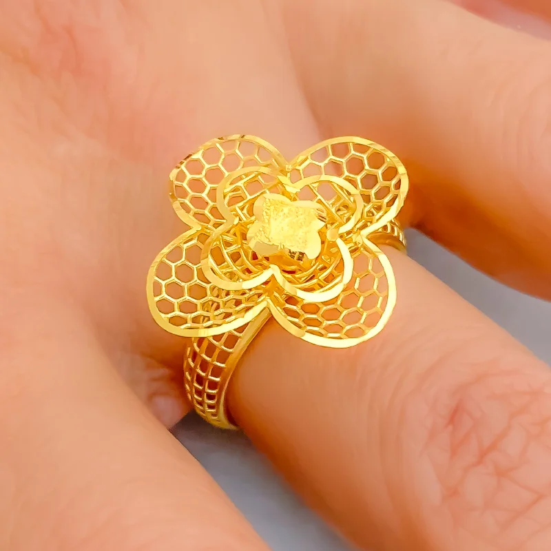 Diamond-encrusted rings for women-Charming Artistic 22k Gold Ring