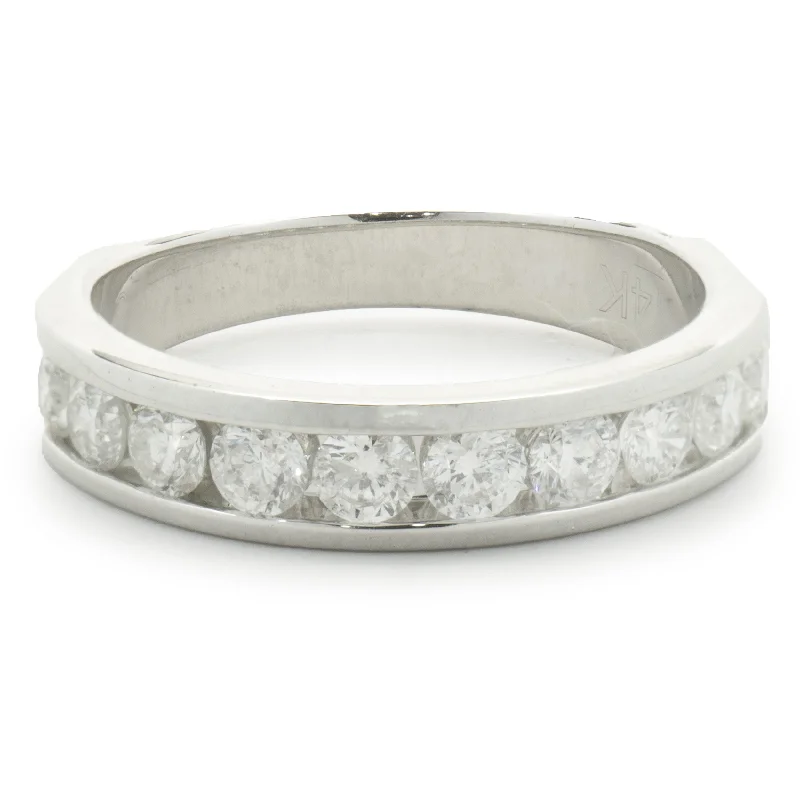 Timeless engagement rings with round diamonds-14 Karat White Gold Channel Set Diamond Band