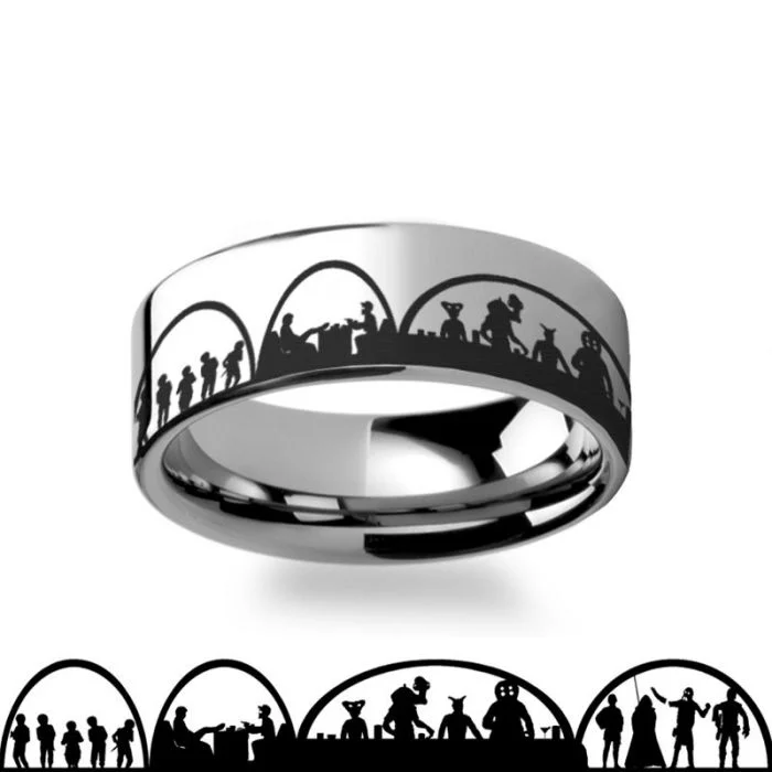 Affordable engagement rings for women-Star Wars Han Solo Cantina Scene Tungsten Men's Wedding Band