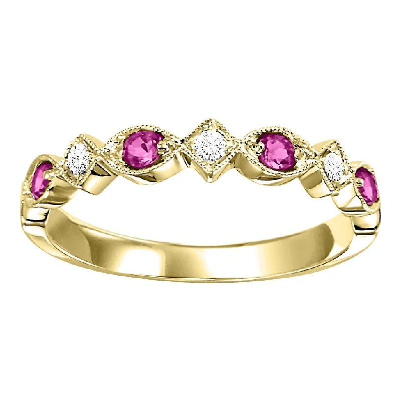 Classic engagement rings with radiant cut diamonds-Ruby and Diamond Stacking Ring in Yellow Gold