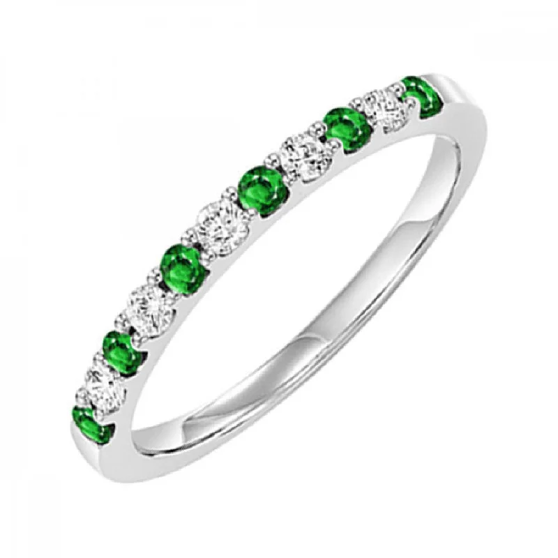 Beautiful three-stone engagement rings-Colorful Emerald and Diamond Band Ring in White Gold, 0.375 cttw