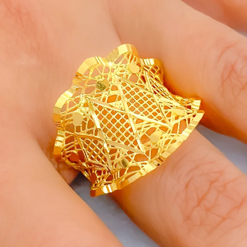 Stunning gold engagement rings-Dressy Unique 21k Gold Mesh Ring