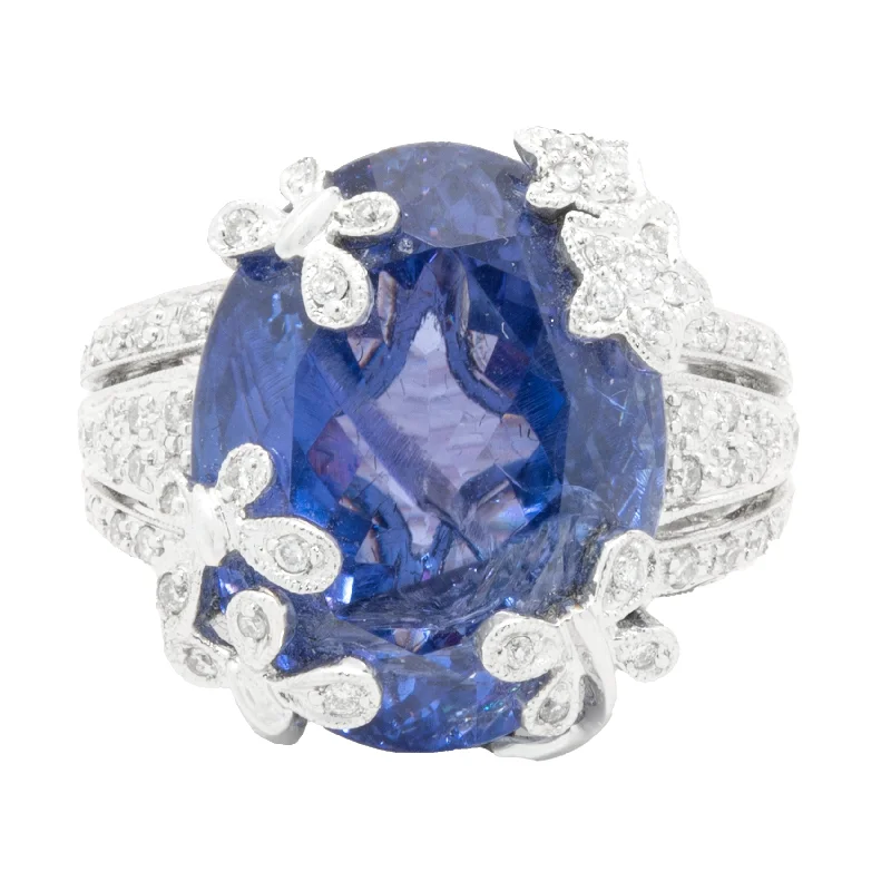 Timeless engagement rings with round halos-18 Karat White Gold Tanzanite and Diamond Butterfly Ring