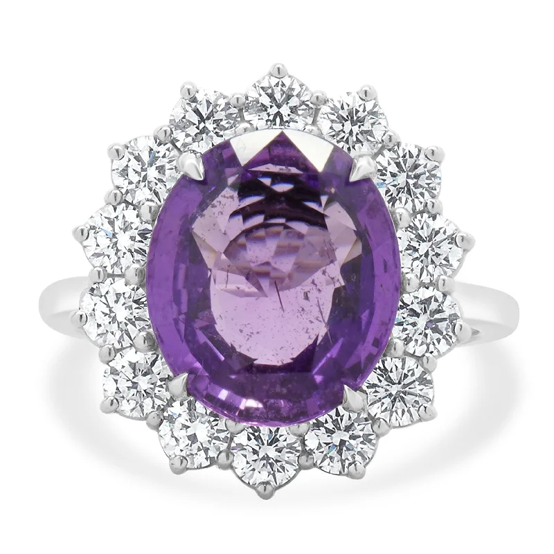 Personalized engagement rings with birthstones-18 Karat White Gold No Heat Purple Sapphire and Diamond Cocktail Ring