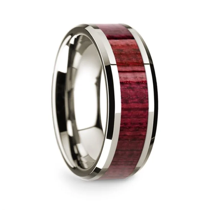 Simple engagement rings for her-14k White Gold Men's Wedding Band with Purpleheart Wood Inlay