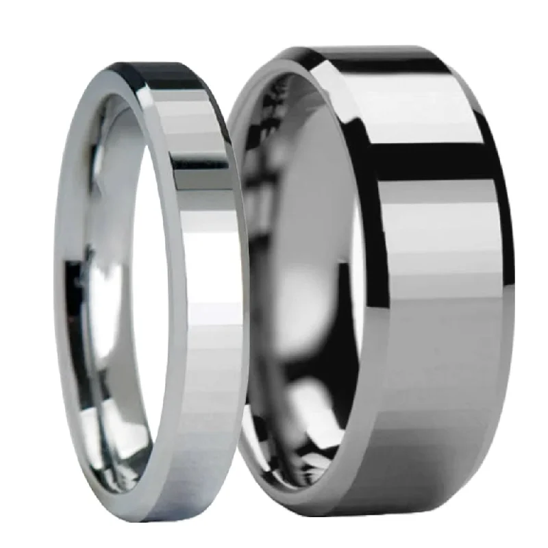 Custom-designed rings for women-Rectangular Faceted Tungsten Couple's Matching Wedding Band Set