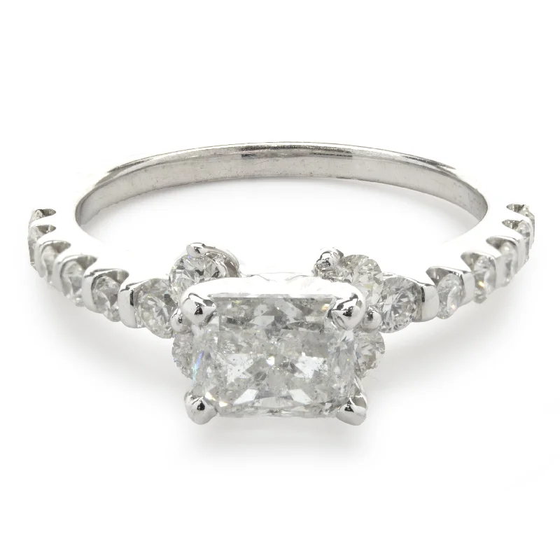 Affordable engagement rings with cushion cut stones-18 Karat White Gold Radiant Cut Diamond Engagement Ring